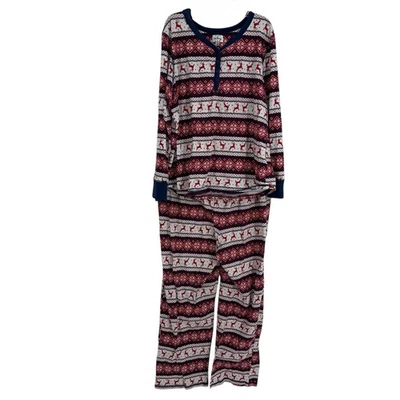 Conjunto de Pijama Lanz of Salzburg Estampado Nórdico Fair Isle Talla 2X Camisa Henley Reno Foto 1 de 4