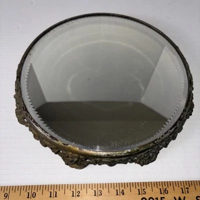 Antique Victorian Ornate Round Beveled Mirror Vanity Dresser Very Heavy 10 Inch - Image 1 of 4