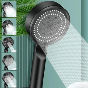 Cabezal de ducha de alta presión ajustable de 5 modos pulverizador portátil ahorro de agua negro - Imagen 1 de 46