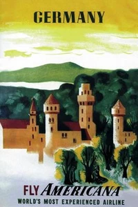 German Castle, Fly Americana Airlines by Unknown On Stretched Canvas Museum Wrap - Picture 1 of 1