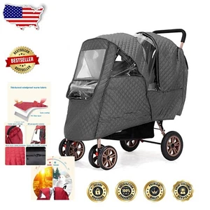 Universal Waterproof Double Stroller Winter Rain Cover - Grey with Ventilation - Picture 1 of 9