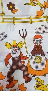 Vintage Farm Fabric Mod Polka Dots Cows Chickens Yellow Orange Brown 1.5 Yds - Picture 1 of 6