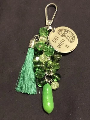 Divertido eneldo encurtido pepino cuentas de vidrio verde llavero monedero encanto clip llavero Foto 1 de 4