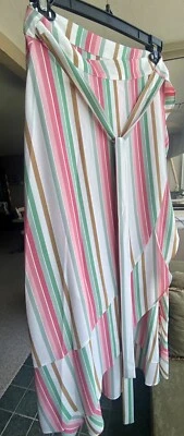 1.State Womens Summer Coral Striped High-Low Maxi Wrap Skirt Size 10 Foto 1 de 4