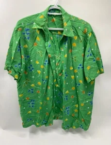 Mens Green Floral Hawaiian Shirt Short Sleeve Button Down Beach M - Picture 1 of 7