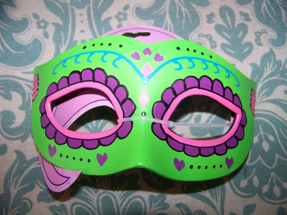 Day of the Dead Child Mask green pink purple & blue Masquerade Style New - Image 1 of 2