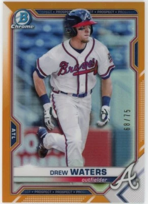 2021 Bowman Chrome Drew Waters Orange Refractor 68/75 #BCP81 Atlanta Braves - Image 1 of 2