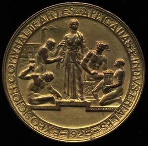 ARGENTINA RARE 1925 ART EXPO BRONZE MEDAL PLAQUE by OLIVA NAVARRO to JOSE THENEE - Picture 1 of 2