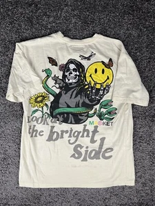Market Smiley Graphic Print T Shirt “Look At The Bright Side” Skull Mens Size L - Picture 1 of 7