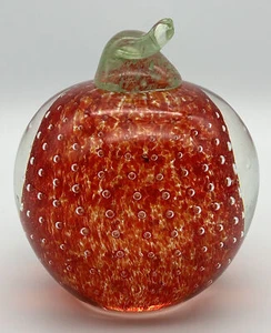 Vintage Art Glass Bullicante Sommerso Apple Peter Gentile Paperweight Red Bubble - Picture 1 of 9