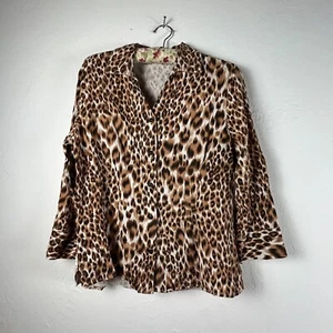 Tianello Women Medium Brown Cheetah Long Sleeves Tencel Suzy Button Down Blouse - Picture 1 of 8