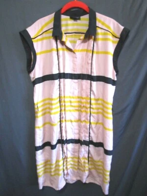 JASON WU for TARGET Pink Yellow Black Stripe Button Up Shift Dress Women Sz L - Image 1 of 4