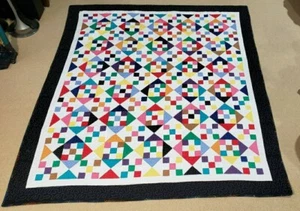 Handmade Nine Patch Hourglass Design Quilt Size Queen - Picture 1 of 12