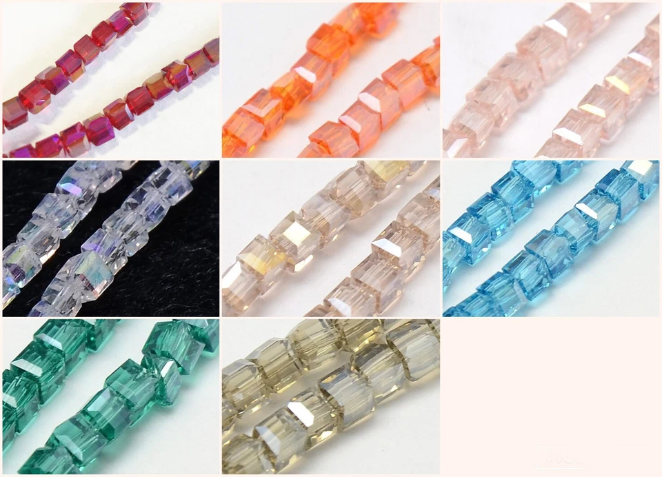 4x4mm 98St. Glasschliffperlen AB plated Würfel Cube Fädelloch 1mm - Bild 1 von 1