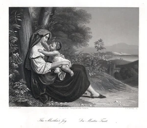 Kinder: Der Mutter Trost. Originaler Stahlstich, gestochen von Payne um 1850 - Bild 1 von 1