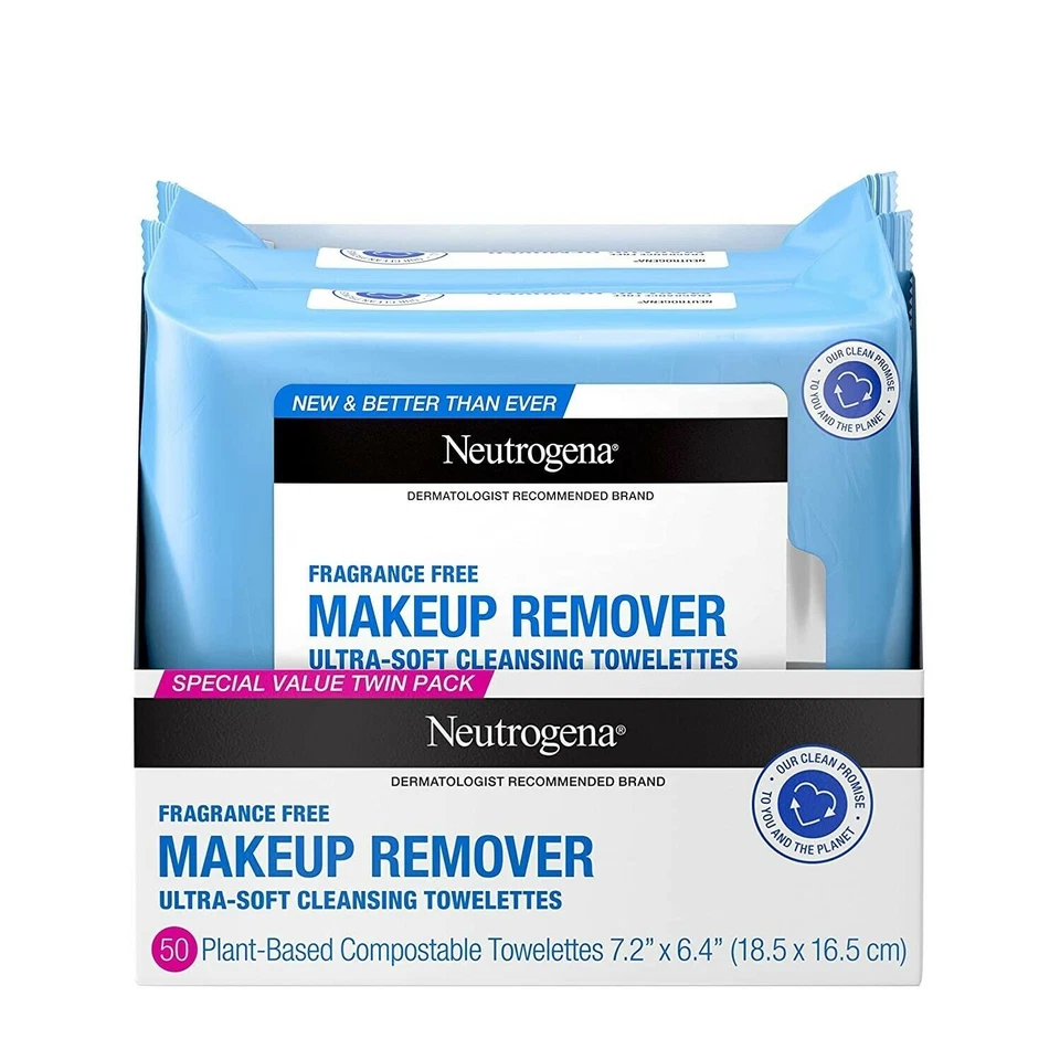 2x Neutrogena Cleansing Makeup Remover Facial Wipes 25 Count