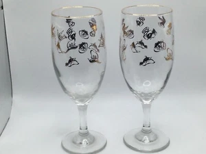 Looney Tunes Warner Brothers Stemmed Goblets 1994 Gold Accents VTG - Picture 1 of 2