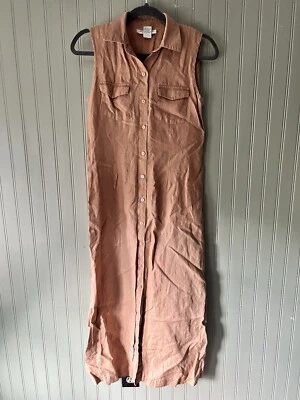 Maxi Vestido De Colección Brooks Brothers Irlandés Lino Costero Beige Desnudo Talla 4 Foto 1 de 4