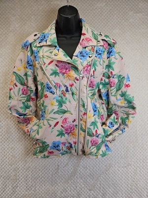 COLLEEN LOPEZ Vegan Floral Print Faux Leather Moto Jacket Sz L NWOT - Image 1 of 4