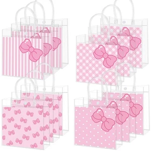 24 Pcs Pink Cat Party Favor Bag Pink Bow Kitty Clear PVC Gift Bags with Handl... - Bild 1 von 6