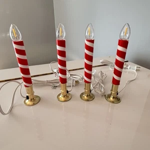 Set Of 4 QVC Plug In ELECTRIC Candy Cane Stripe Candle Lamps - Picture 1 of 5