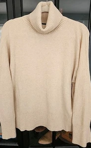 J Crew Womens Large Beige Merino Wool Blend Rib Neck Pullover Tunic - Picture 1 of 10