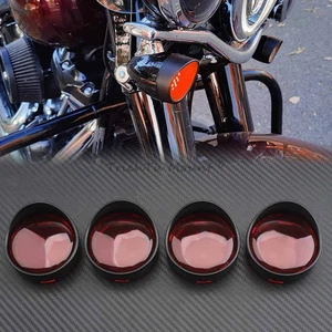 For Harley Softail Dyna 4PCS Red Lens Turn Signal Covers w/Black Visors Bezels - Bild 1 von 18
