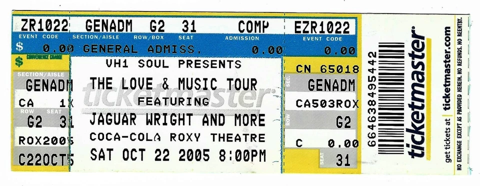 Jaguar Wright Kindred & the Family Soul 10/22/05 Atlanta Coca Cola Roxy Ticket! - Image 1 of 1