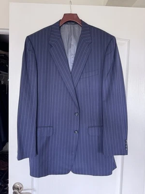 Corneliani Navy Blue Pin Stripe Super 120s Virgin Wool 58IT 48R Big & Tall - Image 1 of 4