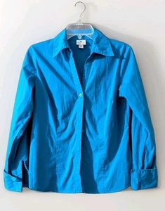 Worthington Women's Stretch Teal Blue Button Down Blouse Size 8 - Picture 1 of 6