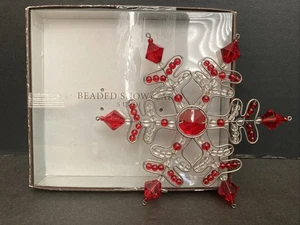 2006 Restoration Hardware 5" inch Red Beaded Snowflake Christmas Ornament - Picture 1 of 8