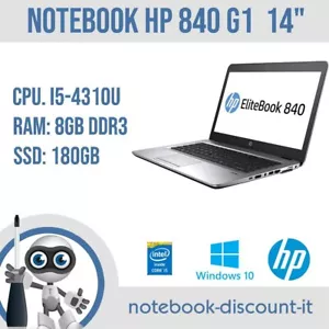 Notebook HP EliteBook 840G1 cpu i5-4310u Ram 8gb DDR3 SSD 180gb M.2SAta Win10 - Foto 1 di 8