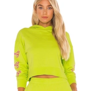 NEU Frankie’s Bikinis Burl Cropped Hoodie Sweatshirt Lime Green Butterfly XS - Bild 1 von 9