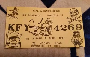 "Tarjeta coleccionable HAM CB RADIO QSL ""PA PIRATA Y CAMPANA AZUL - RIPSKI - PLYMOUTH PA" - Imagen 1 de 1