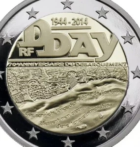 Moneda de Francia 2€ 2014 comm. 70 años de aterrizaje del día D nuevo UNC de Roll Segunda Guerra Mundial - Imagen 1 de 4