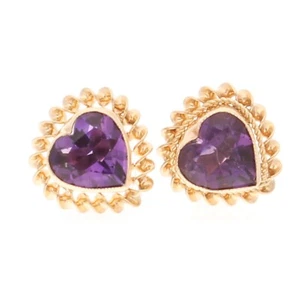 9Carat Yellow Gold Amethyst Heart Stud Earrings (9.5x9.5mm) - Picture 1 of 3