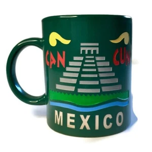 Cancun Mexiko graviert bemalt Souvenir Tasse grün von Santa Anita Neu mit Etikett - Bild 1 von 5