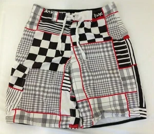 Spang White Mesh Lined Tie Front Plaid Striped Board Shorts Swim Trunk Size 32 - Picture 1 of 5