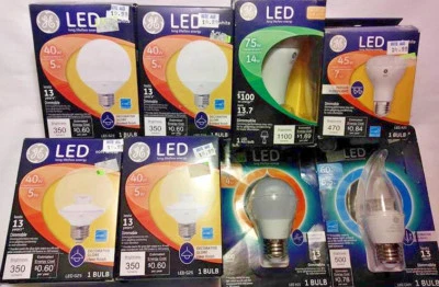 GE LED LONG LIFE LOW ENERGY BULBS DIMMABLE GLOBES + FLOODLIGHT & MORE FREE SHIP - Image 1 of 4