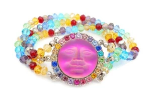 Kirks Folly Bracelet Silver Tone Crystal Seaview Moon Stretch Bead 6.5" - Picture 1 of 8