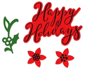 Sizzix Framelits Happy Holidays #662923 Retail $7.99 4pk/2 stamps by Jen Long - Picture 1 of 4