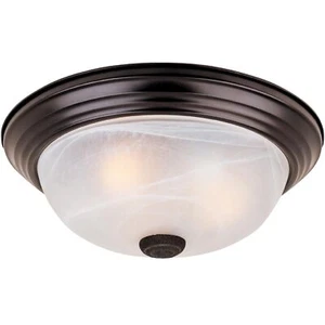 11 Inch Bronze Flush Mount Ceiling Light Fixture with Alabaster Glass - Picture 1 of 6