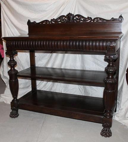 Antique Fancy Oak Server Buffet - highly carved Cover