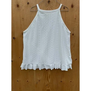 SHEIN Eyelet Tank Top Ruffle Trim Sleeveless Casual White XL - Picture 1 of 3