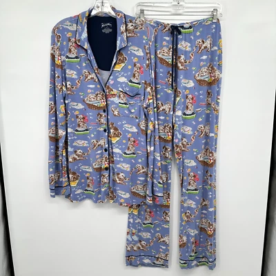 Nick & Nora Pajamas PJ Set Top Pants Large Stretch Knit Dog Grooming Bath Lounge - Image 1 of 4