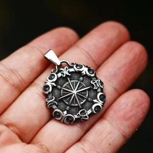 Silver North Star Compass Pendant Necklace Chain Men's Protection Jewelry Gift - Picture 1 of 3