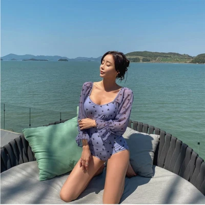 Damen Mädchen Badeanzug Bademode Puffärmel Herz Polka Dots Einteiler Retro Mode - Bild 1 von 4