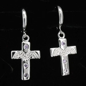 Pendientes colgantes Cross Faith 18K W GP pares bisutería cristal violeta claro - Imagen 1 de 3