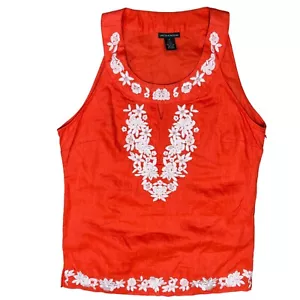 Chelsea & Theodore Womens Linen Tunic Top Sleeveless Lined Coral Embroiderred XL - Picture 1 of 9