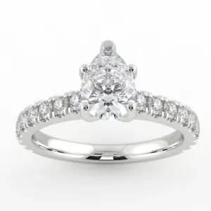 1.50 CT H/SI2 New Pear Shape Cut Diamond Engagement Ring 14K White Gold - Picture 1 of 8